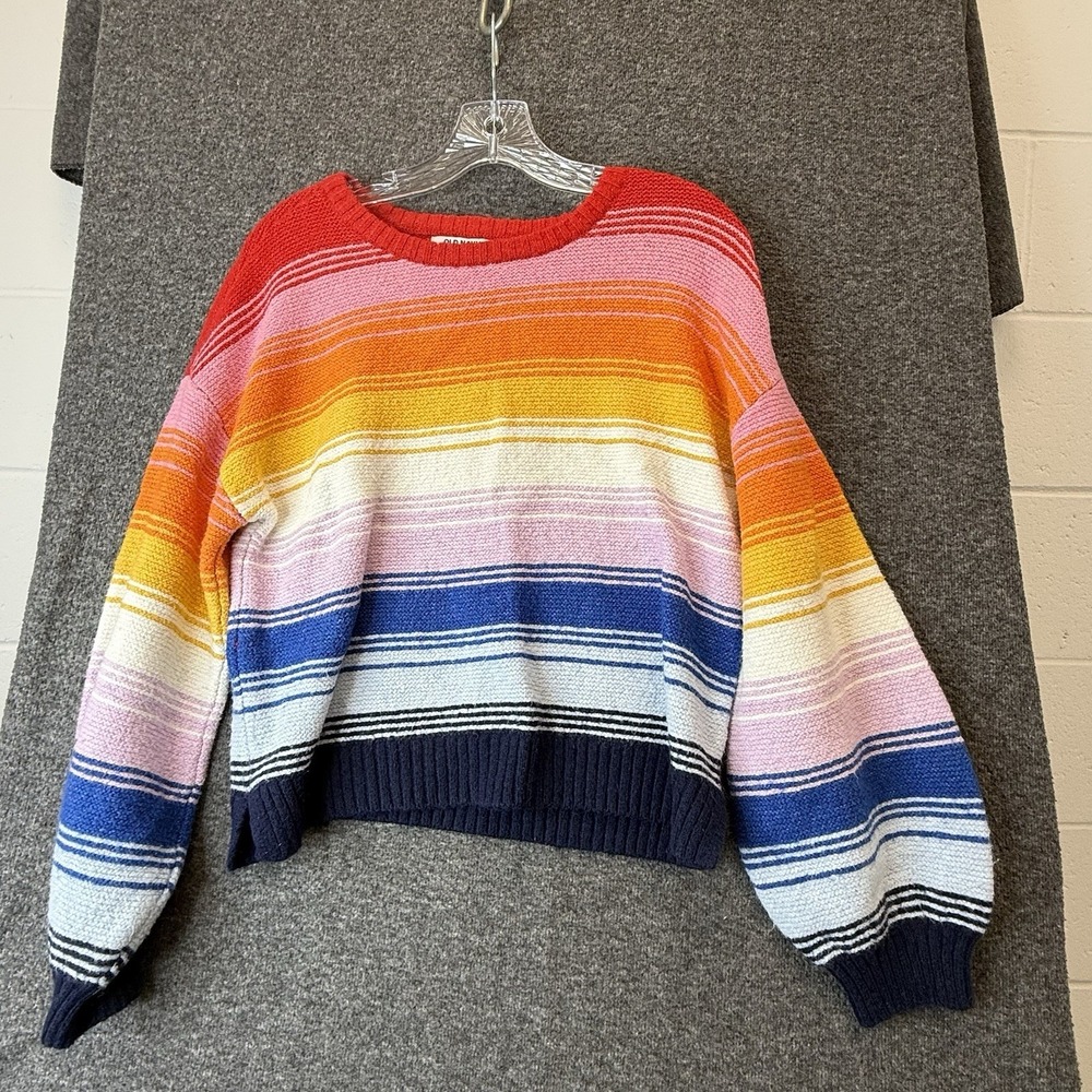 Old Navy Sweater Womens XL Rainbow Stripe Raglan Sleeve Crewneck‎ Pullover